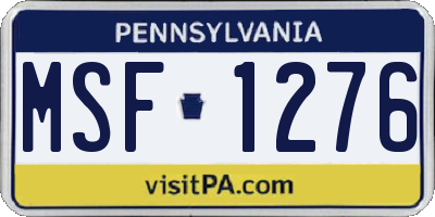 PA license plate MSF1276