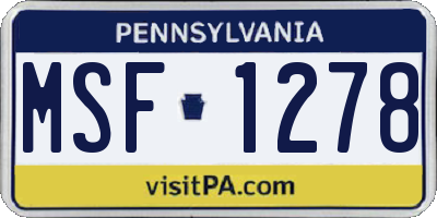 PA license plate MSF1278