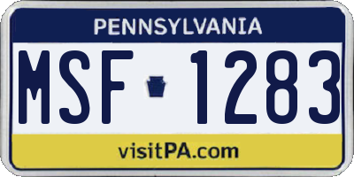 PA license plate MSF1283