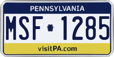 PA license plate MSF1285