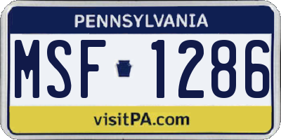 PA license plate MSF1286