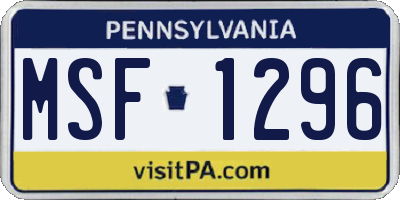PA license plate MSF1296