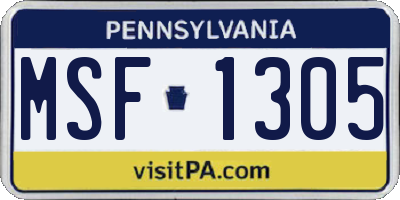 PA license plate MSF1305