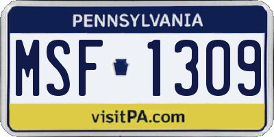 PA license plate MSF1309