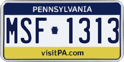 PA license plate MSF1313