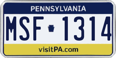 PA license plate MSF1314