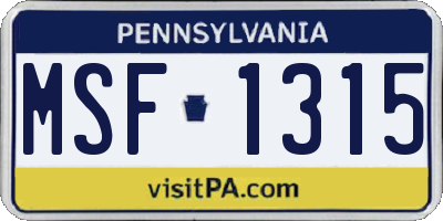 PA license plate MSF1315