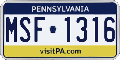 PA license plate MSF1316