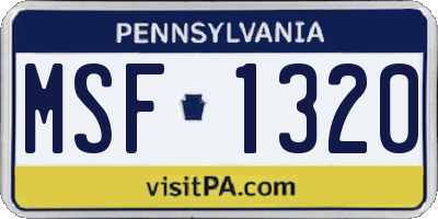 PA license plate MSF1320