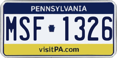 PA license plate MSF1326