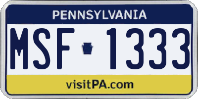 PA license plate MSF1333
