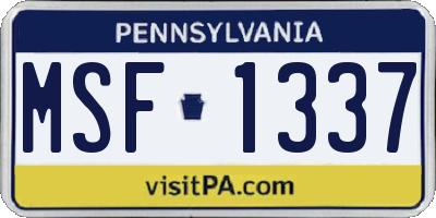 PA license plate MSF1337