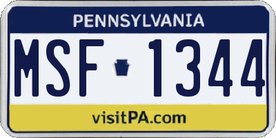 PA license plate MSF1344