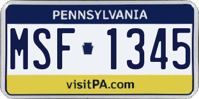 PA license plate MSF1345