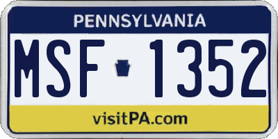 PA license plate MSF1352
