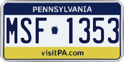 PA license plate MSF1353