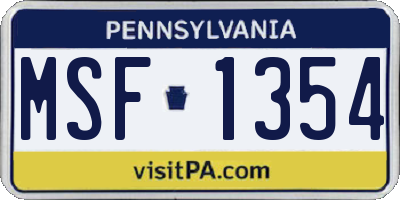 PA license plate MSF1354