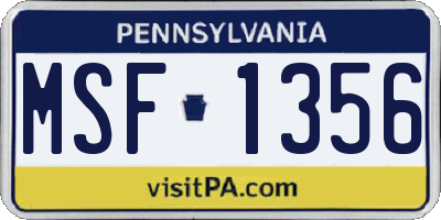 PA license plate MSF1356