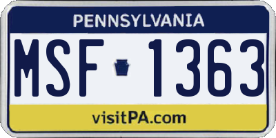 PA license plate MSF1363