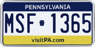 PA license plate MSF1365