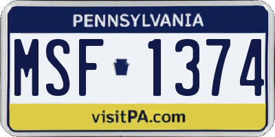 PA license plate MSF1374