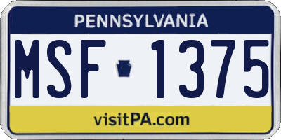 PA license plate MSF1375