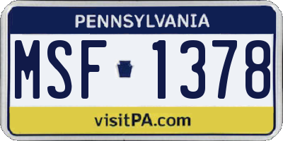 PA license plate MSF1378