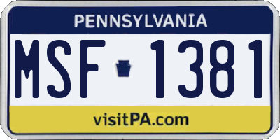 PA license plate MSF1381