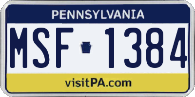 PA license plate MSF1384