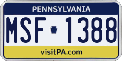 PA license plate MSF1388