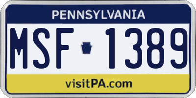 PA license plate MSF1389