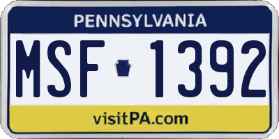 PA license plate MSF1392