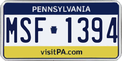 PA license plate MSF1394