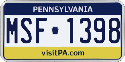 PA license plate MSF1398