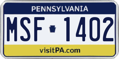 PA license plate MSF1402