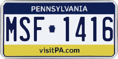 PA license plate MSF1416