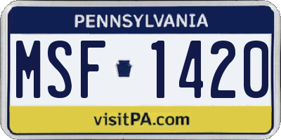PA license plate MSF1420