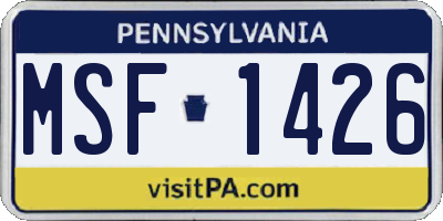 PA license plate MSF1426