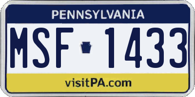 PA license plate MSF1433