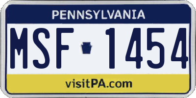 PA license plate MSF1454