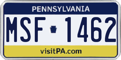 PA license plate MSF1462