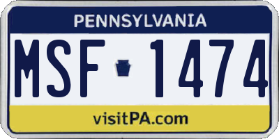 PA license plate MSF1474