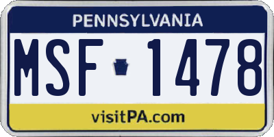 PA license plate MSF1478