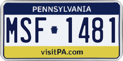 PA license plate MSF1481