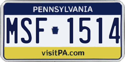 PA license plate MSF1514