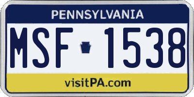 PA license plate MSF1538