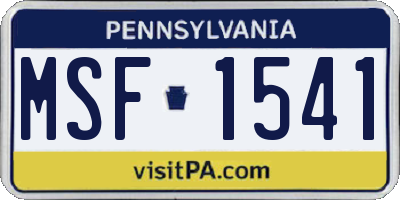 PA license plate MSF1541