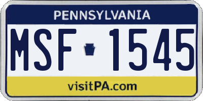 PA license plate MSF1545