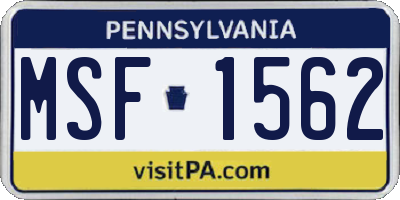 PA license plate MSF1562