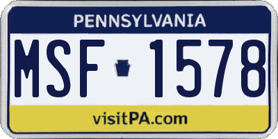 PA license plate MSF1578